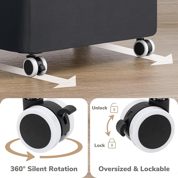 Goodpick Slim Laundry Basket with Wheels and Lid, 75L Rolling Laundry Hamper for Dorm Home Decor, Large Clothes Hamper with Bamboo Frame Removable Bag, Black, 17" x 9.8" x 29.5" - Image 4