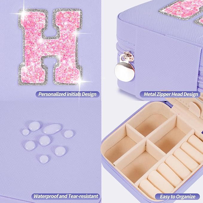 Uygafly Monogrammed Gifts - Jewelry Case & Organizer, Trendy Fashion Cute Storage, Travel Essentials, Birthday Gifts | Lavender - Image 4