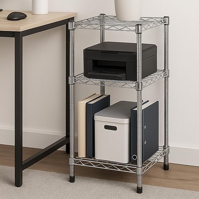 Honey-Can-Do 3-Tier Heavy Duty Adjustable Shelving Unit, 200-lb Per Shelf Stackable Modular Metal Storage Rack, Chrome Wire Shelf, 15 x 14 x 30 in - Image 2