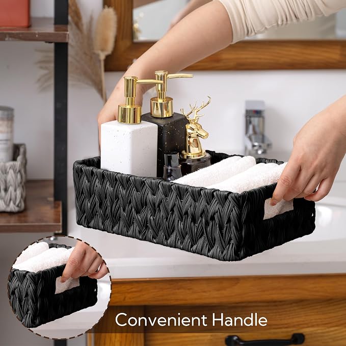 GRANNY SAYS Wicker Storage Basket, Decorative Woven Baskets for Storage, Waterproof Baskets Organizer, Wicker Basket for Organizing, 2-Pack, Black - Image 4
