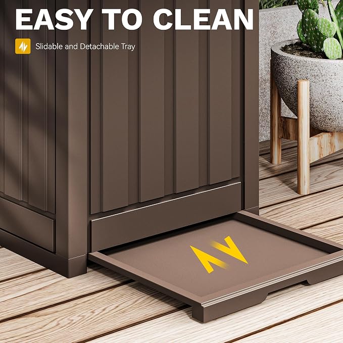 DWVO 36-Gallon Outdoor Trash Can with Fabric Bag, Tiered Lid & Drip Tray, Waterproof Resin Garbage Bin for Patio, Deck, and Backyard, Dark Brown - Image 4