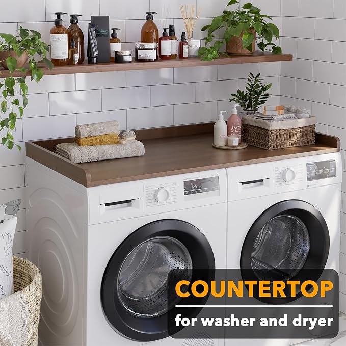 SpaceAid Washer Dryer Countertop, Laundry Wood Shelf Topper with Edge, 54" Width x 27.5" Depth Cover Guard Organizer for Washer and Dryer Laundry Hamper Counter Storage Organization (Brown Wood) - Image 3