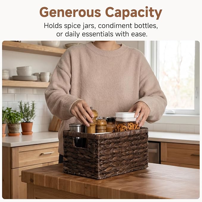 StorageWorks Storage Baskets for Organizing, Water Hyacinth Baskets for Shelves, Organizer Basket with Handles, Decorative Storage Basket for Closet, Pantry Organizers - Image 4