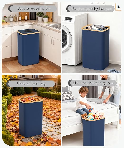 Recycling Bins for Kitchen, 26 Gallon (100L) Recycle Bin with lid, Indoor Oxford Fabric Recycling Trash Can with 2 Pack Removeable and Reusable Inner Bags for Bottle Can Glass Plastic Sticker, Blue - Image 5