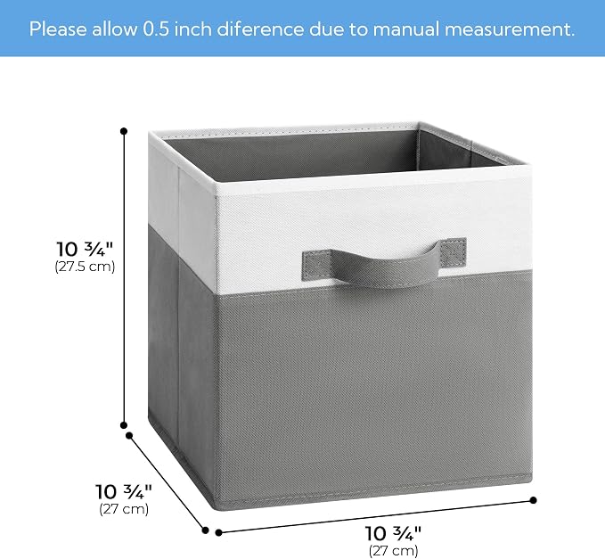 Cupic Cupid 11 Inch Storage Cube, Fabric Cube Storage Bin with Handles, Storage Cube Organizer for Clothes and Toys, Collapsible Cube Bins for Closet, Shelves, Nursery, 6-Pack, Gray and White - Image 3