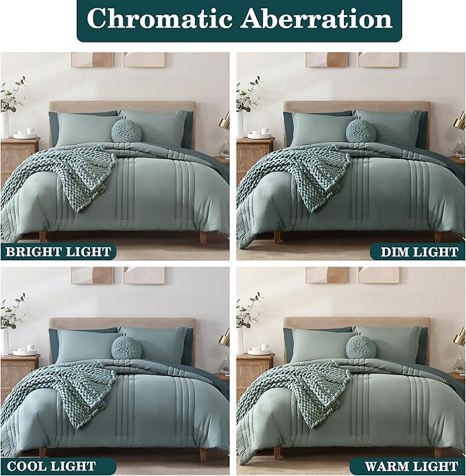 Monbix Twin XL Size Comforter Set - Extra Long 5 Pieces Dorm Bedding Sets, Quilting Design Fluffy Bed in a Bag Twin XL with Sheets, Pillowcase & Sham (Sage Green)
