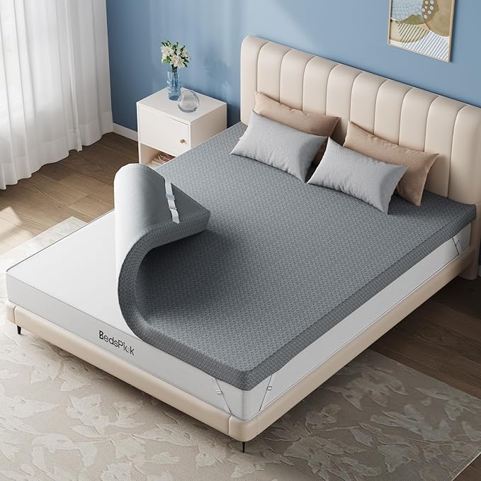 BedsPick Full Mattress Topper, 2 Inch Gel Memory Foam Topper for Dorm & College Students - Soft Cover with Adjustable Straps, Pressure Relief, CertiPUR-US Certified