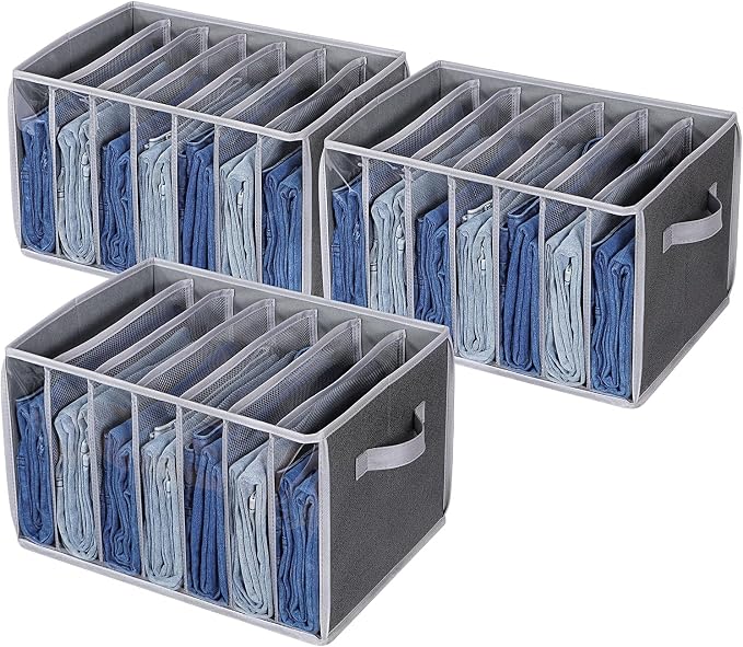Zilink Upgraded Wardrobe Clothes Organizer with Support Board Clear Jean Organizer for Closet with 7 Grids Pants Organizer for Closet Shelf for Jean Pant Sweater Legging T-Shirt, 3 Pack by Zilink