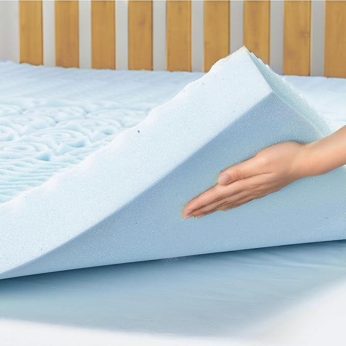 Mellow 4 Inch 5-Zone Memory Foam Mattress Topper, Cooling Gel Infusion, Dorm Essentials, Twin Blue