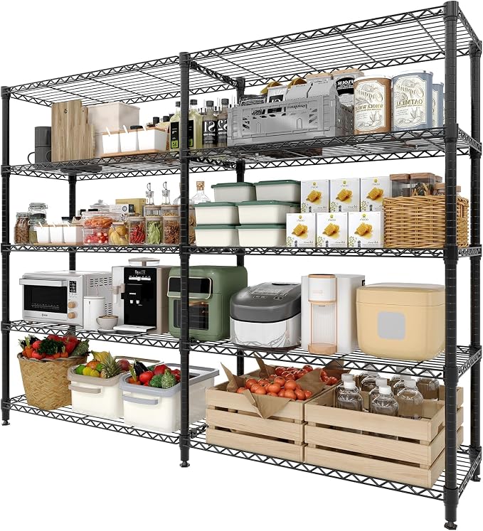 Garvee Storage Shelves 70" H Wire Shelving Rack, 5-Tier Garage Shelving Heavy Duty Metal Storage Shelves for Kitchen Pantry Room, Load 1325 LBS, Adjustable Wire Rack Shelf for Garage Basement by Garvee