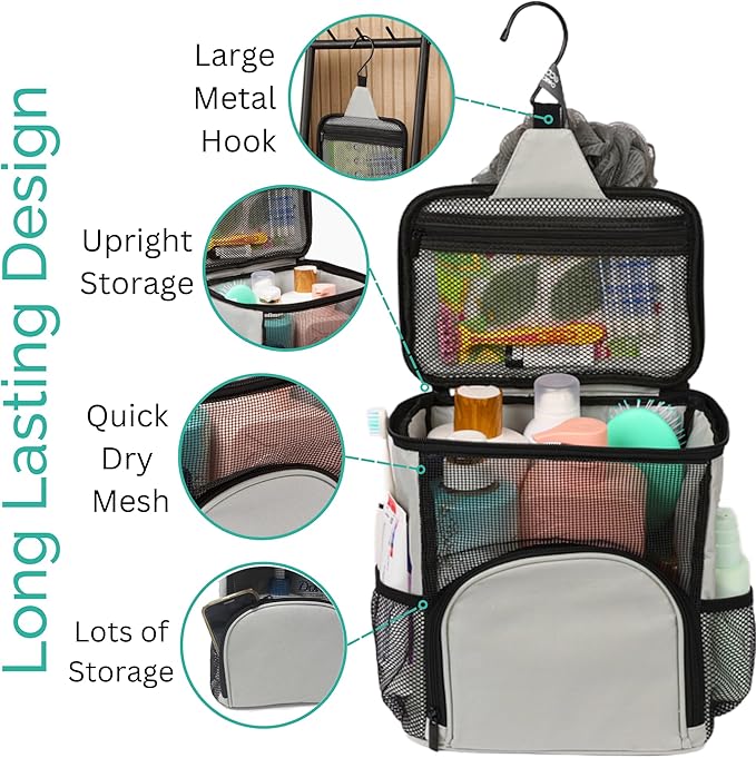 TERRA HOME Original Portable Shower Caddy For College Dorms - Foldable Mesh Tote - Dorm Room Essentials - Durable Hanging Travel Shower Bag - Perfect for College Students, Men, Women (Grey) - Image 4