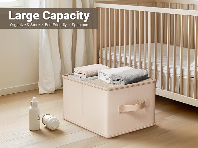 LayerSpace Storage Bins, Fabric Satin Storage Baskets for Shelves, 16.25" L*12" W*10" H Collapsible Storage Bins with Handles for clothes, Closet Baskets and Bins with Handles, Blush Pink, 3-Pack - Image 2