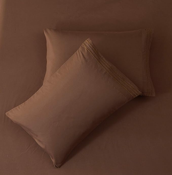 SONORO KATE Bed Sheet Set Super Soft Microfiber 1800 Thread Count Luxury Egyptian Sheets 18-Inch Deep Pocket Wrinkle and Hypoallergenic-3 Piece(Twin XL Brown)