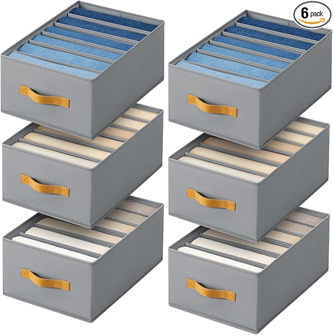 DIMJ Wardrobe Clothes Organizer - Foldable Closet Drawer Organizer Dividers for Jeans, Pants, Sweater, T Shirt, Storage Bins with Handles for Shelf by DiMJ