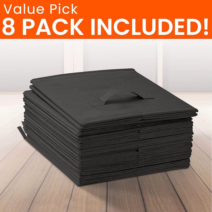 Criusia Large Storage Cubes - 13 Inch Heavy Duty Fabric Storage Bins for Shelves Closet, Cube Organizer - 8 Pack Collapsible Cube Storage Bins Baskets for Organizing Clothes Blankets Toys (Black) - Image 8