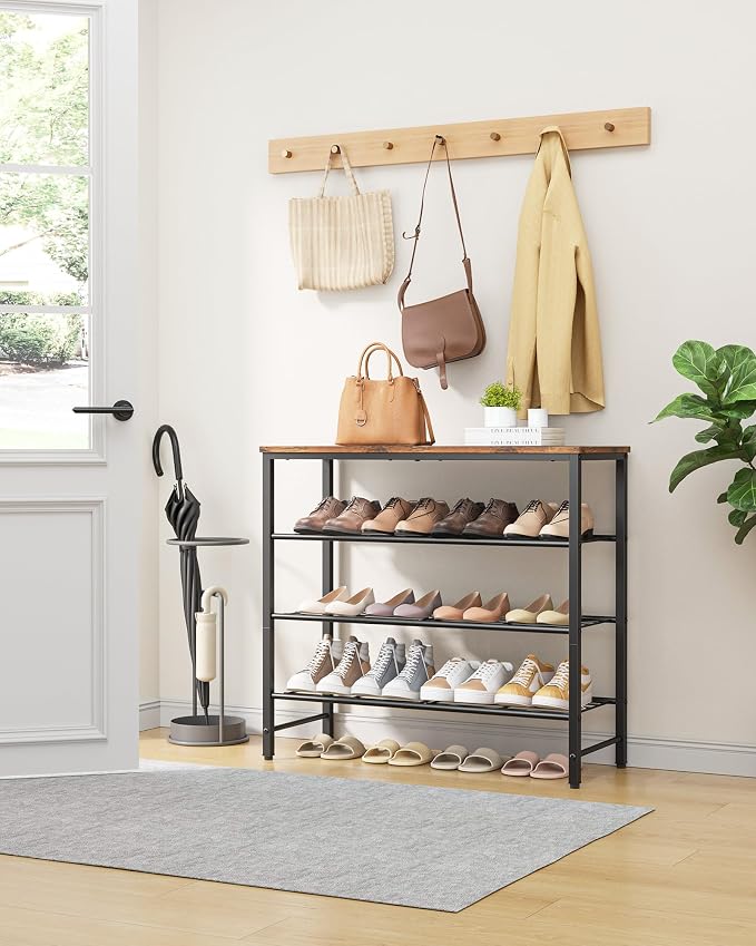 Kitsure Shoe Rack for Closet, Rustic Brown Shoe Organizer with Leveling Feet, Sturdy & Rust-Proof Shoe Storage for Entryway, Bedroom, Living Room, 29.5" x 11.4" x 24.8", Brown - Image 2