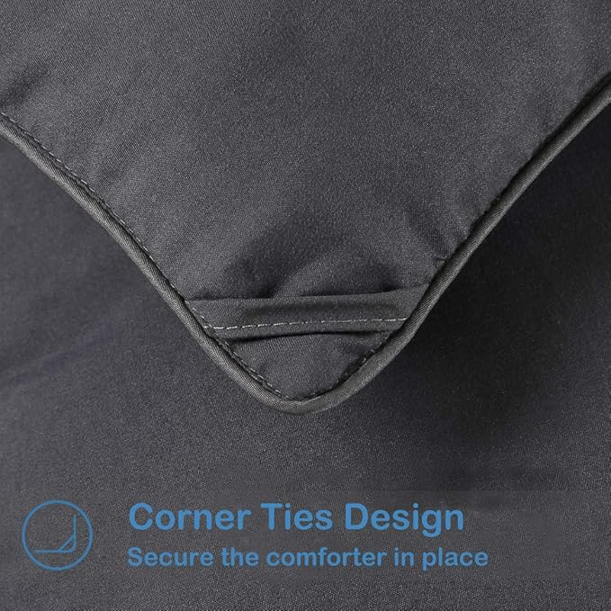 EASELAND Full Size Down Alternative Comforter - Quilted Duvet Insert for All Seasons, Soft Lightweight with Corner Tabs, Summer Winter Warm Bedding, Dark Grey 82×86 Inches