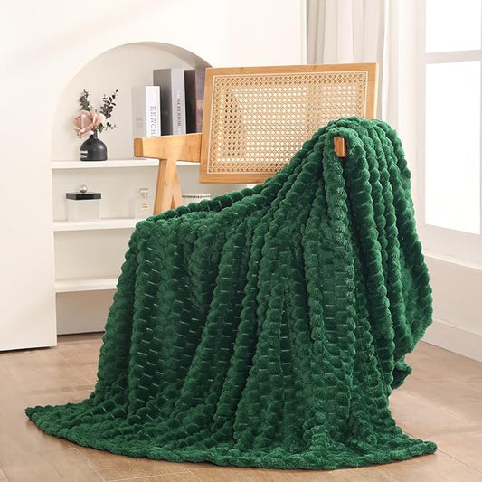 Dark Hunter Green Throw Blanket 50"??60" inches Fuzzy 3D Jacquard Decorative Flannel Fleece Super Soft Plush Cozy Blanket for Couch Sofa Chair Lightweight