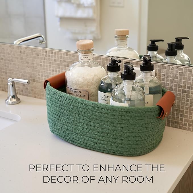 Beautiful Storage Basket Set of 5 - Sturdy Cotton Rope Baskets for Shelves Are Perfect for Organizing Your Home - Quality Storage Bins Easily Fit With Any Nursery or Bedroom Decor - Image 2