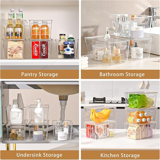 12 Pack Middle Stackable Storage Boxes for Storage and Organization, Clear Storage Bins with Lids, Plastic Storage Containers with Lids, Plastic Bins with Handles for Office, Bedroom, Study Room - Image 8