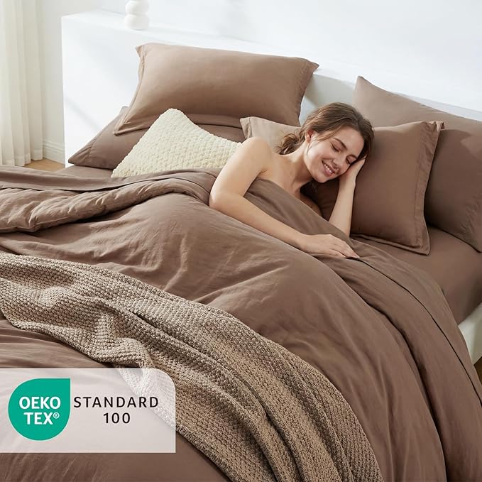 WRENSONGE Queen Size Comforter Sets, 7 Pieces Soft Brown Bed in a Bag with Fitted Sheet, Flat Sheet, 2 Pillow Shams, and 2 Pillowcases- Warm Bedding Sets for All Season