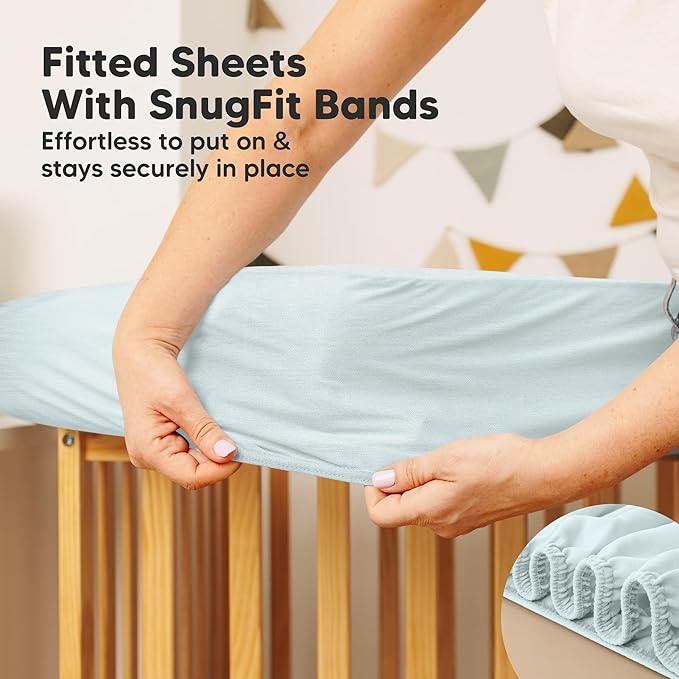 2-Pack Waterproof Crib Mattress Protector Cover Fitted - Quiet Baby Crib Mattress Pad Sheets, 52" x 28" Soft Quilted Cotton Baby Sheet, Machine Washable, Easy Fit, Durable (Frost/Mavy)