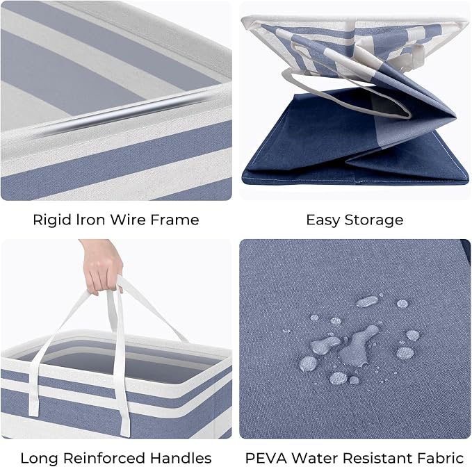 HomeHacks 2-Pack Large Laundry Basket, Waterproof, Freestanding Laundry Hamper, Collapsible Tall Clothes Hamper with Extended Handles for Clothes Toys in the Dorm and Family (Blue, 88L) - Image 2