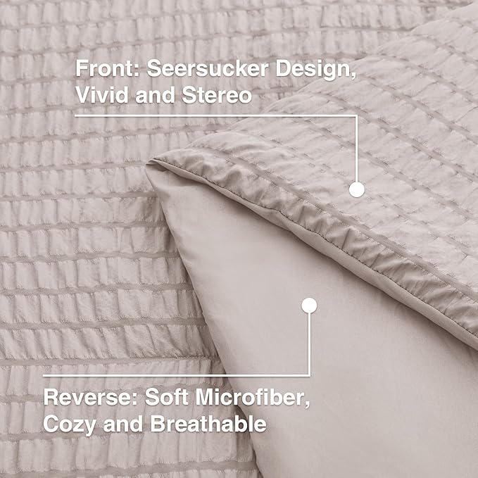 Love's cabin Seersucker Burlwood Queen Comforter Set, 7-Piece All Season Lightweight Bed in a Bag Bedding Set with Comforter, Flat Sheet, Fitted Sheet, Pillowcases and Shams | Soft, Breathable, Lightweight