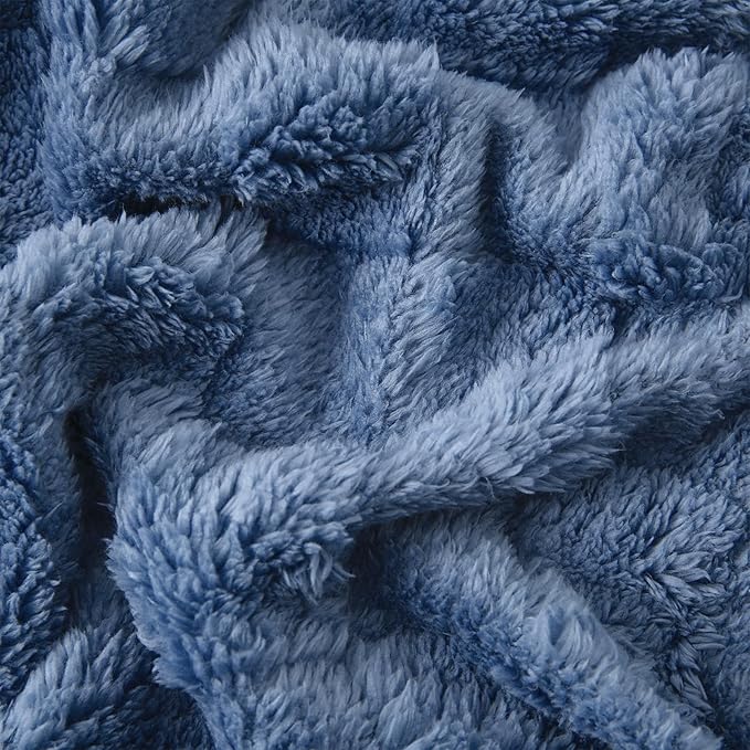 Dusty Blue Fleece Throw Blanket 108”×90” for Couch Sofa Bed,Super Soft Cozy Plush Microfiber Flannel Blanket with 3D Checkered Design Lightweight for Adults,Woman,Girls
