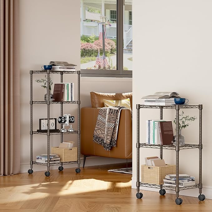 M MZG 3 Tier Shelf Metal Storage Shelves Wire Rack Closet Organizers with Wheel for Garage Kitchen Bathroom Laundry Brown 11.8" D x 17.7" W x 29.8" H - Image 4
