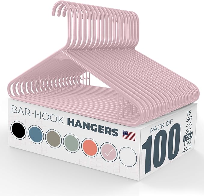 Neaties Plastic Hangers 100 Pack – Made in The USA – 6lb Capacity Standard Clothes Hangers with Strap Hooks for Dresses, Lingerie, Shirts, Pants, and Jackets – Pink by NeatiesHangers