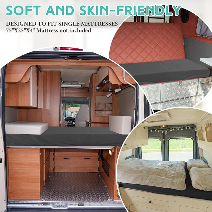 2-3 Inch Mattress Topper Cover (Only Cover) Memory Foam Protector Microfiber Memory Foam for Latex Mattress Topper Gel RV(Twin 75 x 38 Inch,Dark Gray)
