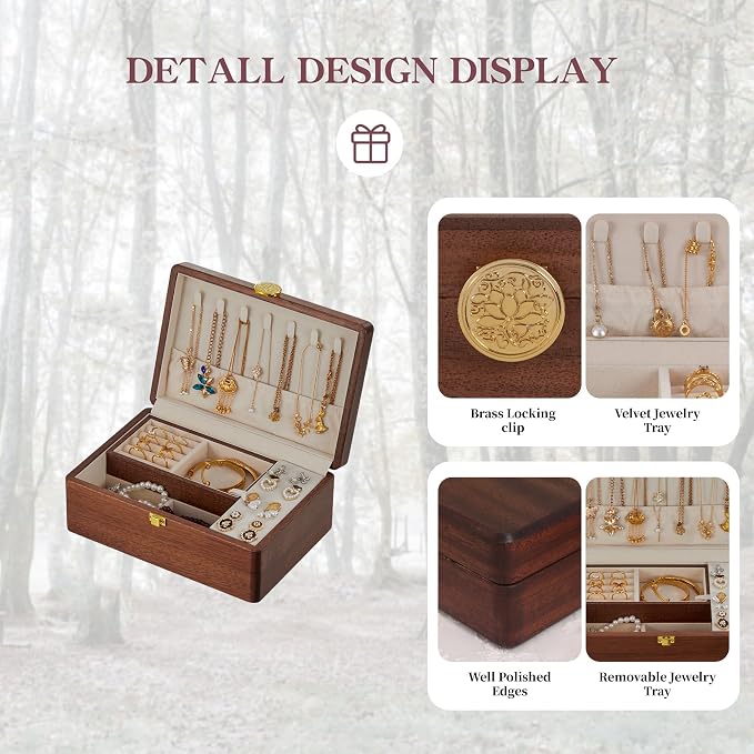 Wooden Jewelry Box For Women Jewelry Organizer Box With Lock 2 Layer Jewelry Holder Organizer For Necklace Ring Earring - Image 4