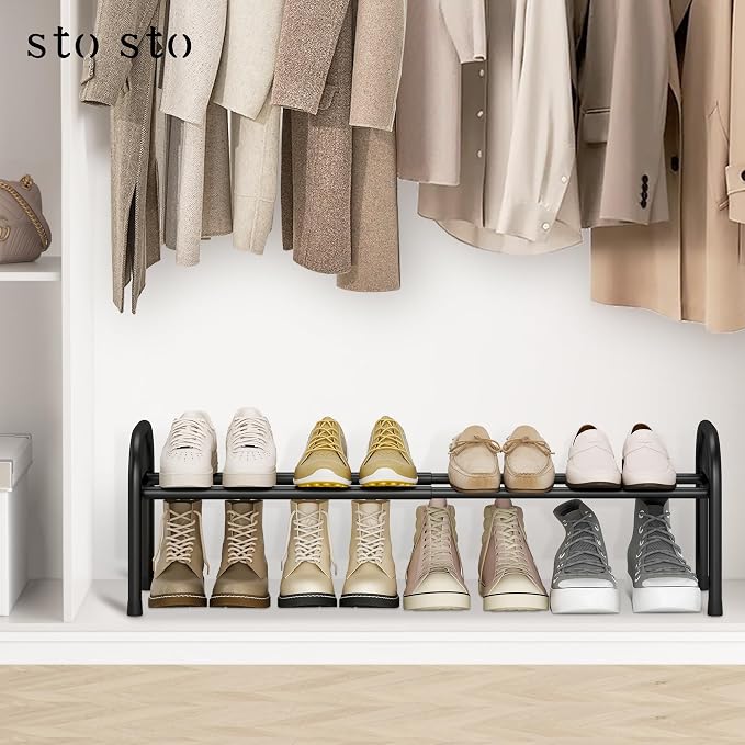 STO STO Expandable Shoe Organizer, 1-Tier Metal Shoe Rack for Closet, Up to 8 Pairs Adjustable Storage for Front Door Entrance, Free Standing Organizer for Entryway, Black - Image 2