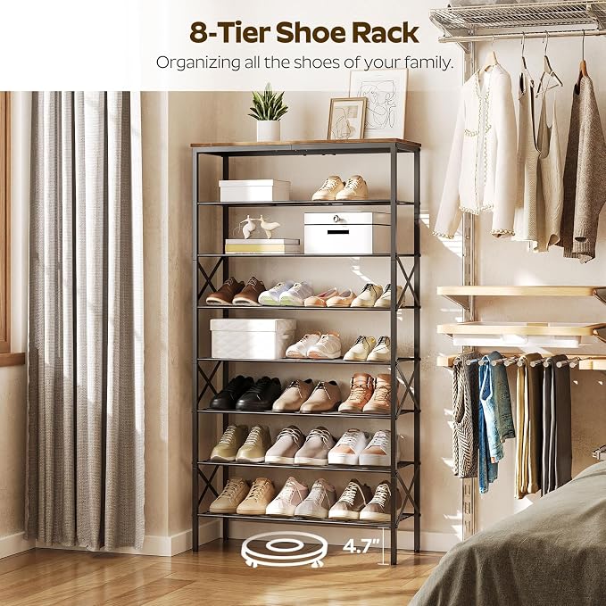 YATINEY 8 Tier Shoe Rack, Shoe Storage Organizer, Large Capacity Shoe Shelf Holds 32 Pairs of Shoes, Sturdy and Stable, for Entryway, Hallway, Closet, Dorm Room, Rustic Brown SS08BR - Image 6