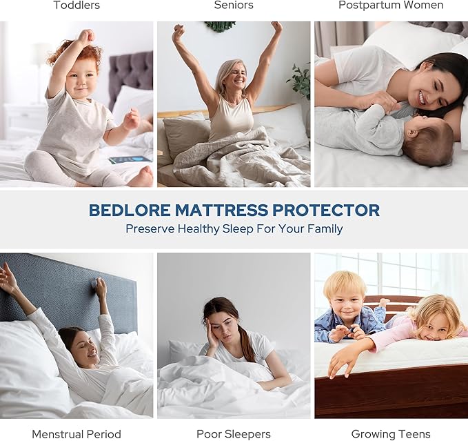 BEDLORE Waterproof Mattress Protector, Queen Size Mattress Pad with Deep Pocket 6"-18" Depth, Soft Dirt-Proof Double Bed Mattress Cover for Bedroom, College Dorm, Hotel (Sky Blue)