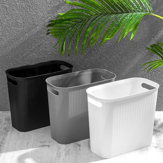 rejomiik Small Trash Can, 3.5 Gallon Garbage Can, Slim Waste Basket, Plastic Trash Bin Container with Handles for Bathroom, Bedroom, Home, Office, Dorm Room, Kitchen, Rectangular, Gray, 1 - Pack - Image 8