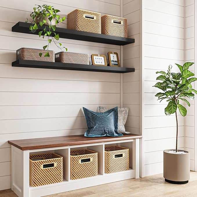 Fixwal Floating Shelves for Wall, 47" Long Heavy Duty Wall Mounted Rustic Wood Shelves for Living Room, Bedroom, Bathroom and Kitchen, Wall Shelves for Storage, Books, Room Decor (Black, Set of 2) - Image 4