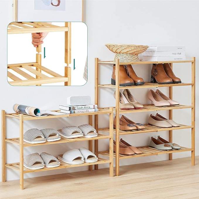viewcare 5-Tier Bamboo Shoe Rack for Entryway, Stackable | Foldable | Natural, Shoe Organizer for Hallway Closet, Standing Shoe Racks for Indoor Outdoor - Image 6