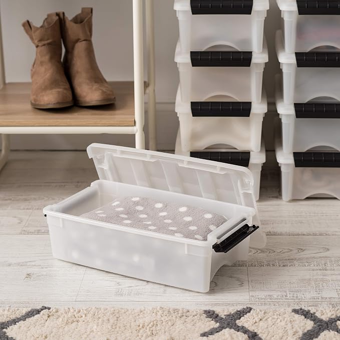 IRIS USA 6 Qt Stackable Plastic Storage Bins with Lids, 10 Pack - BPA-Free, Made in USA - Discreet Organizing Solution, Latches, Durable Nestable Containers, Secure Pull Handle - Pearl - Image 6
