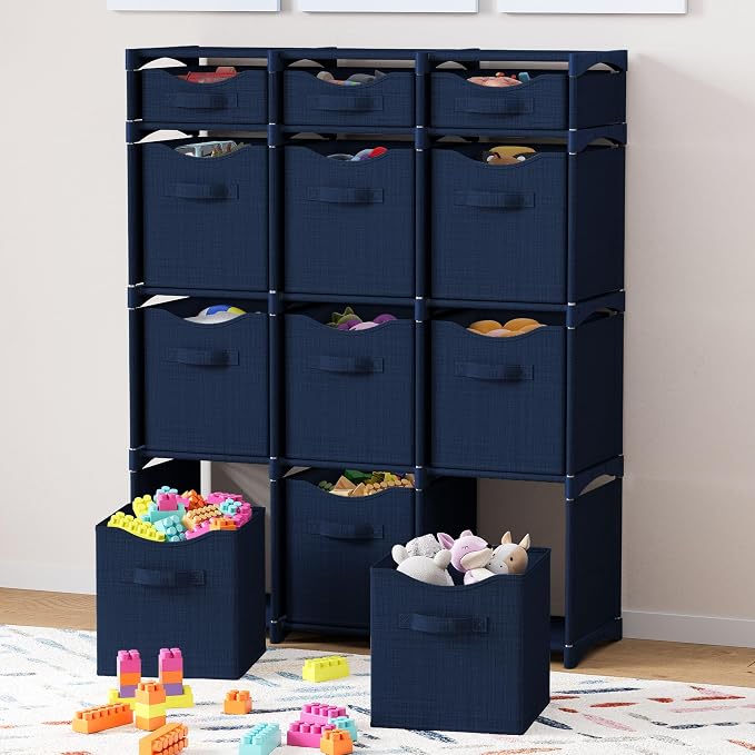 Cube Storage Organizer with Storage Bins Included - The Perfect Closet Organizers and Storage Solution. Includes 12 Storage Cubes, Great For Toy Storage, Closet Storage, Clothes Storage (Navy) - Image 3