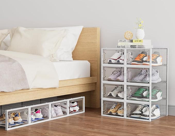 HOMIDEC Shoe Storage, 12 Pack Shoe Organizer for Closet, Shoe Boxes Clear Plastic Stackable Shoe Containers with Lids for Size 10 - Image 8