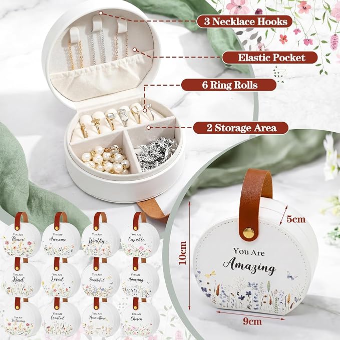 Kacctyen 12 Pieces Travel Wildflower Jewelry Case Bulk Mothers Day Church Gifts Mini Leather Bridesmaid Jewelry Gift Box Wildflower You Are Amazing Loved Party Favor for Secretary Leather Travel Case - Image 2