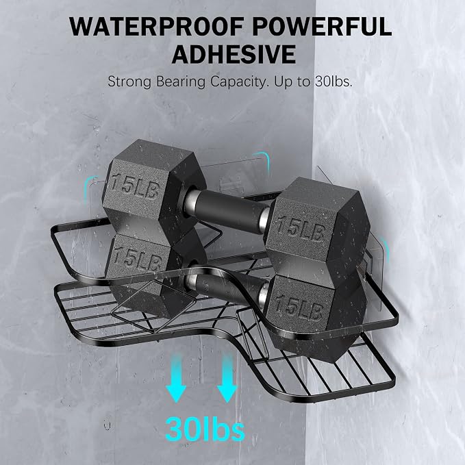 Shower Caddy, 2 Pack Corner Organizer Shelf, Rustproof Wall Mount Shower Storage Rack, No Drilling, 40 lbs Capacity (Glossy Black) - Image 6