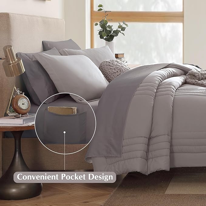 Monbix Full Comforter Set - 7 Pieces Cloud Purple Bed in a Bag Full Bedding Sets with Comforters, All Seasons Comforter Bed Set with Sheets, Pillowcases & Shams