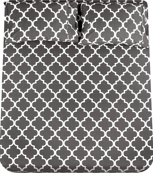Utopia Bedding Full Sheet Set, Soft Microfiber 4 Piece Bed Sheets with 15" Deep Pocket - Easy Care Brushed Microfiber (Quatrefoil - Grey)