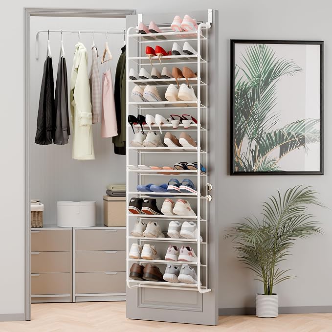 Whitmor 36 Pair Over The Door Shoe Organizer, 12 Tier Hanging Shoe Organizer, Heavy Duty Metal & Mesh Shoe Holder, Hanging Shoe Rack for Closet Organizer & Storage, 69"L x 21.7"W x 7.5"H, Matt White by Whitmor