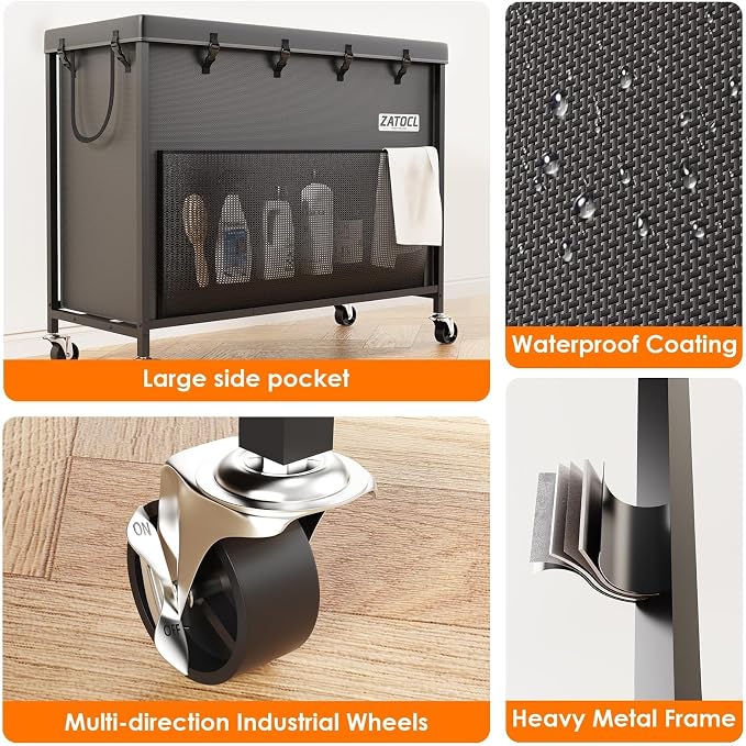 300L Large Laundry Basket with Wheels, Heavy Duty Rolling Laundry Hamper, Oxford Fabric Dirty Clothes Hamper with Thick Iron Frame & Removable Bag, Commercial Hampers for Hotel Home Laundry Room - Image 4