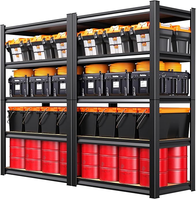 Set of 2 Garage Shelving Heavy Duty Storage Shelves, Adjustable Metal Shelving Unit, Utility Garage Organizer Shelf for Basement, Pantry, Kitchen, Warehouse,13.8" D x 31.5" W x 71.2" H by Unknown