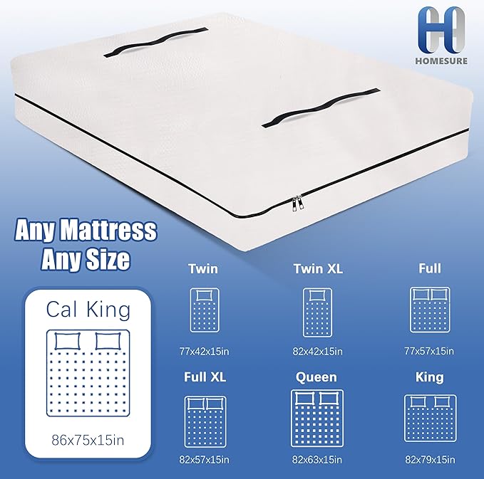 Mattress Bags for Moving and Storage with 8 Handles - Mattress Cover for Moving - Heavy Duty, Strong Zipper Closure, Moving Supplies & Moving Bag - Semi-Transparent, Cali King